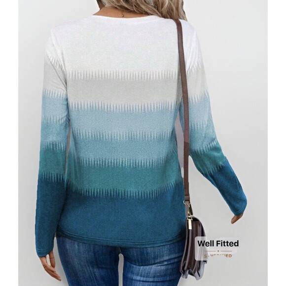 Boho Ombre Long Sleeve Shirt with M Button Accent Minimalist Shoulders Medium - Picture 2 of 8